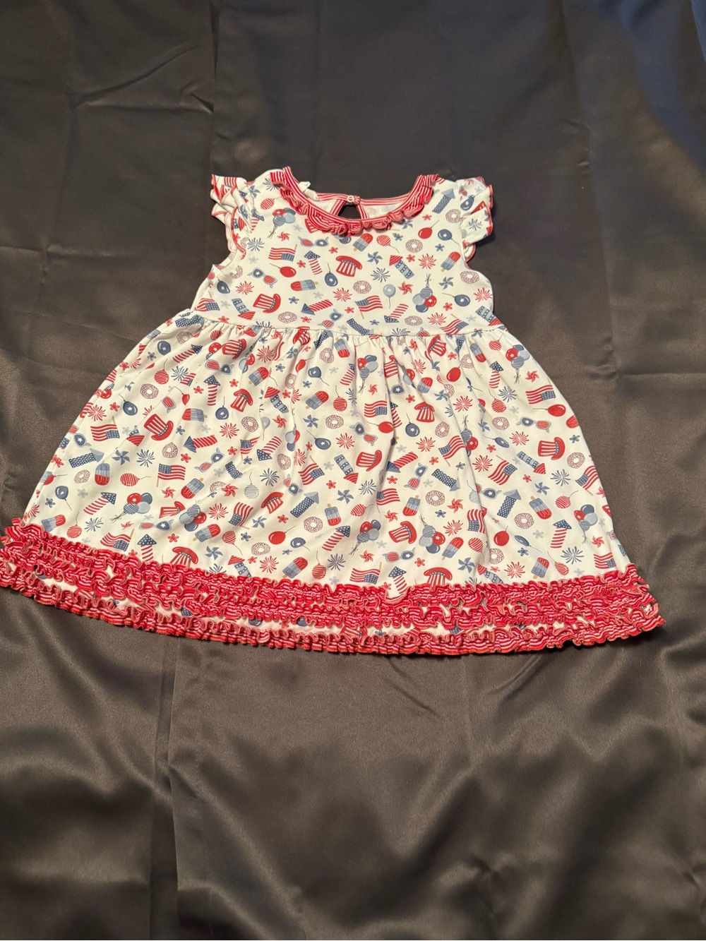 Magnolia Baby Patriotic "Firecracker Cutie" Flutter Sleeve Ruffle Dress